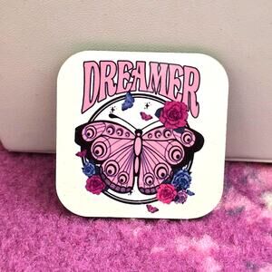 Dreamer Butterfly Flowers Pink Handmade Square Refrigerator Magnet‎